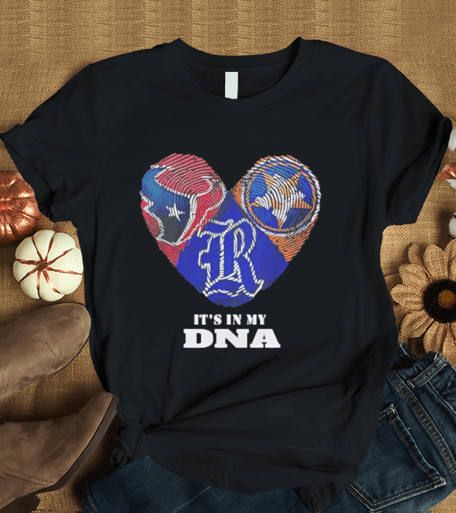 Texas Rangers Astros Fingerprint Heart It's In My DNA T-Shirt