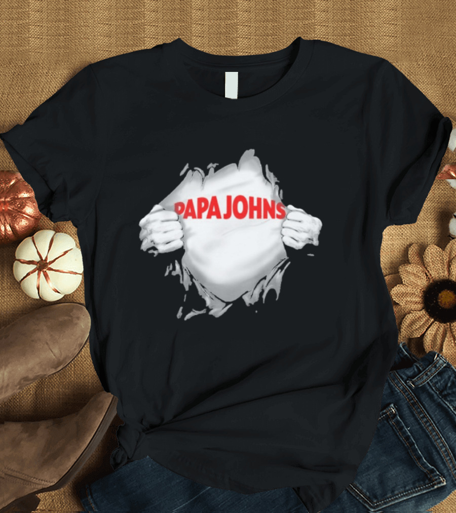 Papa Johns Ripped Chest Superhero Torn Employee T-Shirt