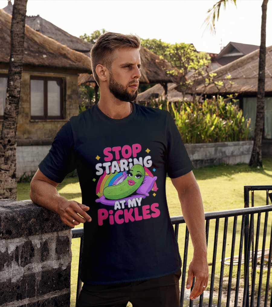 Stop Staring At My Pickles Pillow Rainbow T-Shirt