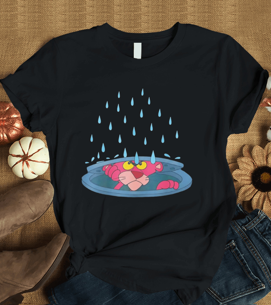 Pink Panther Peek Manhole Rainstorm Scene T-Shirt