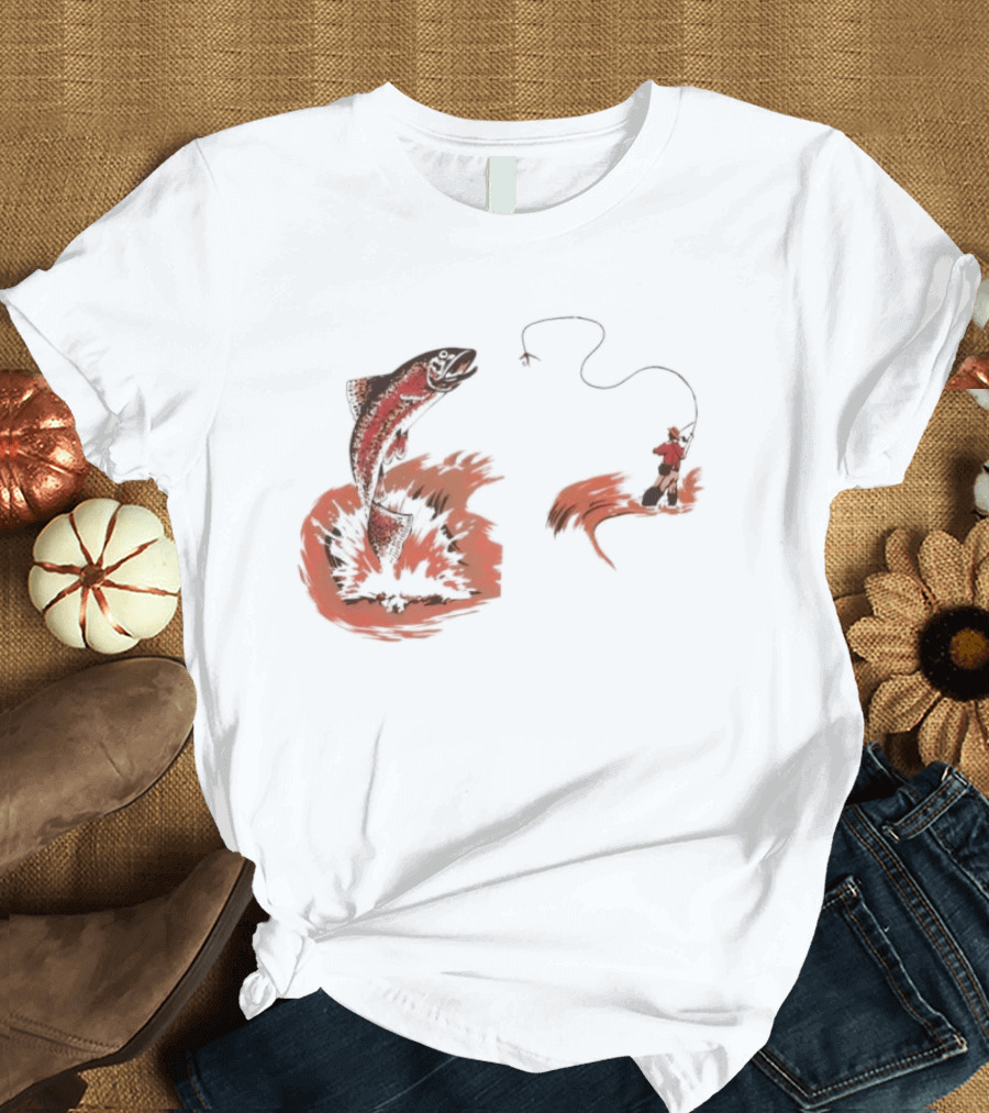 Fly Fisherman Catching Trout With Rod And Line T-Shirt