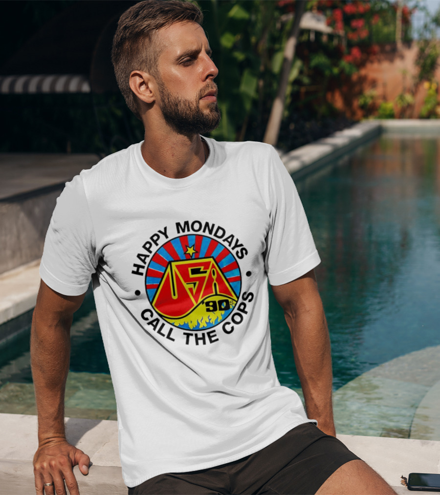 Happy Mondays USA 90s Call The Cops Band Music Manchester England Rock T-Shirt