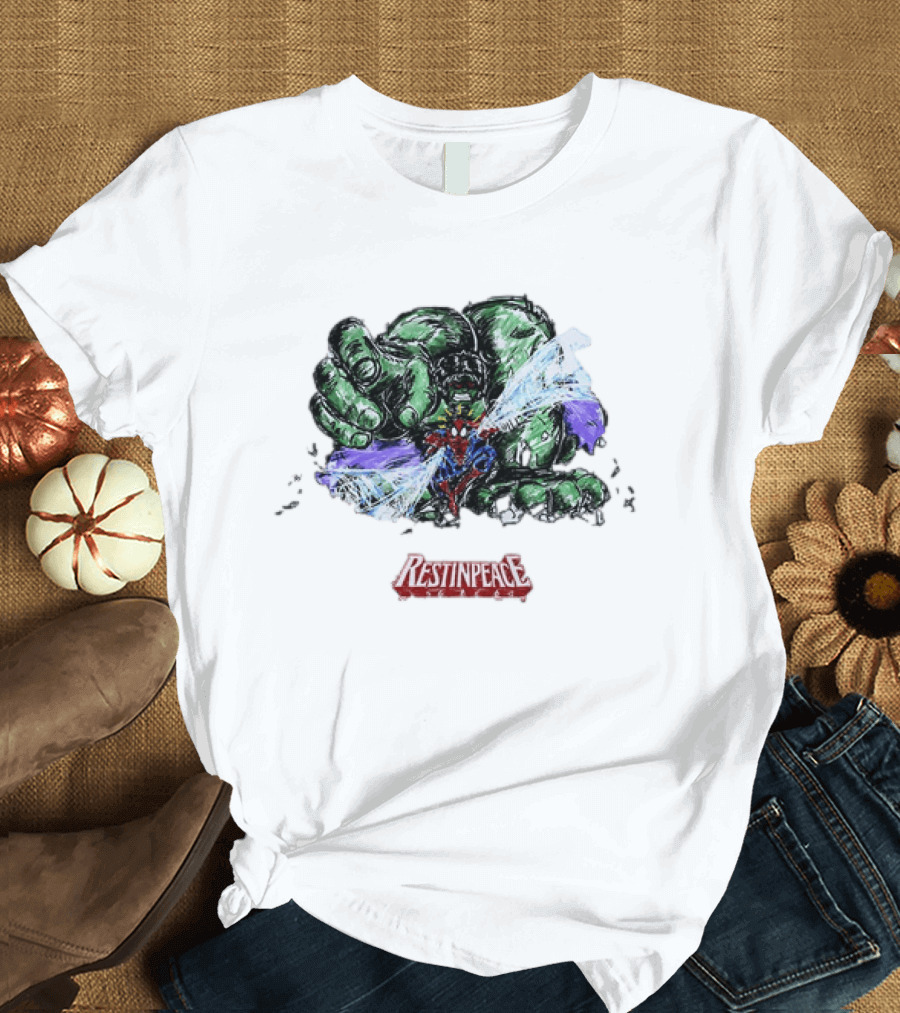 Marvel Comics Spider Man And Hulk Restinpeace Action Scene T-Shirt