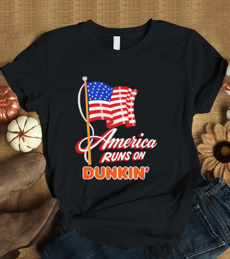 Patriotic America Runs On Dunkin' American Flag Pride T-Shirt