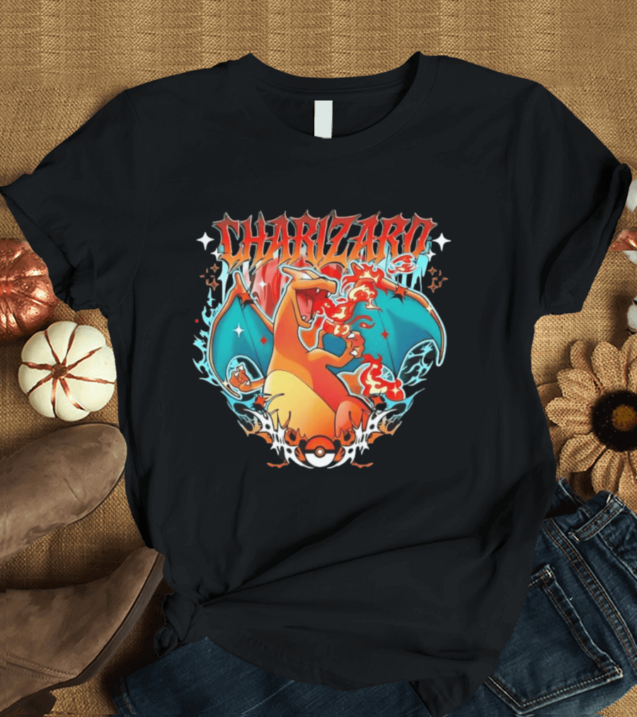 Charizard Pokemon CHARIZARO Fire Dragon With Pokeball And Flames T-Shirt