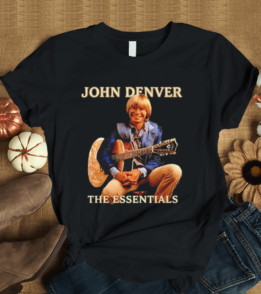John Denver The Essentials Four Decades Of Folk Music Vintage Guitar T-Shirt