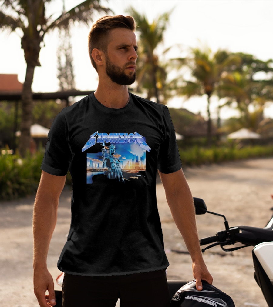Expansion Futuristic Landmark Metallic Cityscape T-Shirt