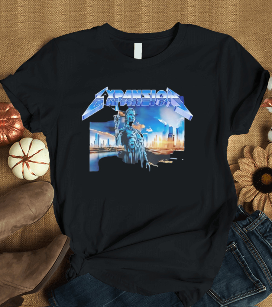 Expansion Futuristic Landmark Metallic Cityscape T-Shirt