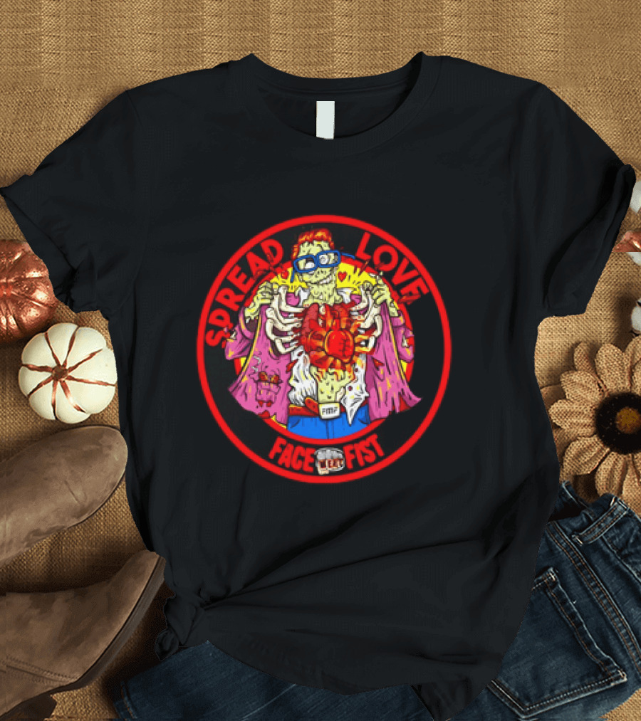 Spread Love Face Fist FMF Zombie Horror Skeleton Heart T-Shirt
