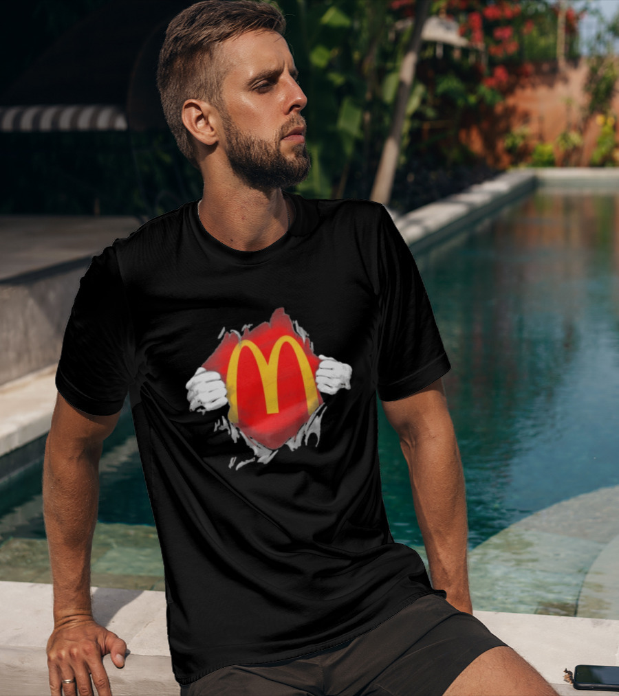 McDonald's Iconic Golden Arches Superhero Ripped Chest Employee T-Shirt