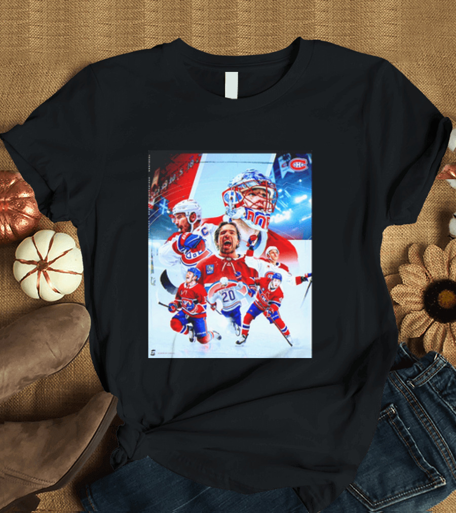 Montreal Canadiens Players And Goalkeeper Collage Featuring Number 20 T-Shirt