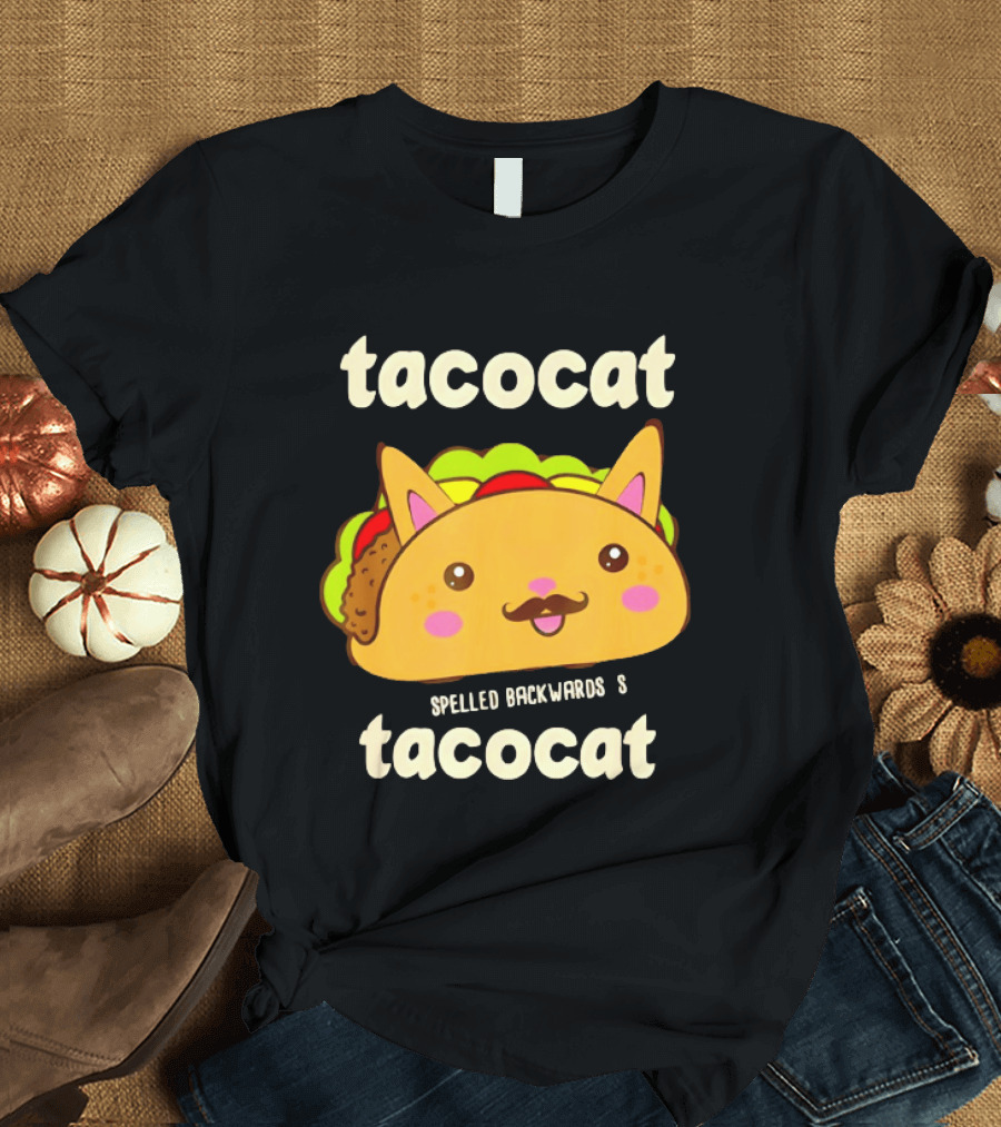 Tacocat Spelled Backwards Funny Meme Cartoon Palindrome Cat T-Shirt