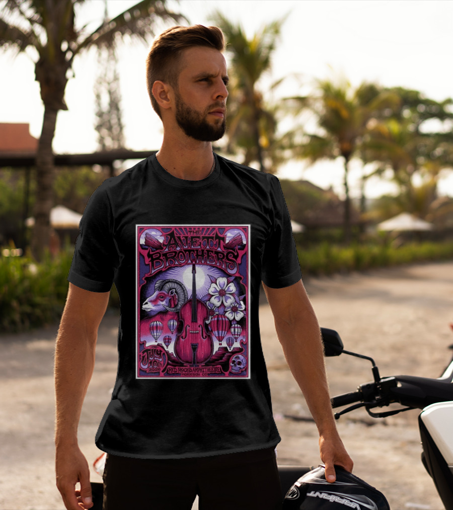 The Avett Brothers Red Rocks Amphitheatre Jul 10 2026 Morrison CO Hot Air Balloons Ram Violin Skull Art Flowers T-Shirt