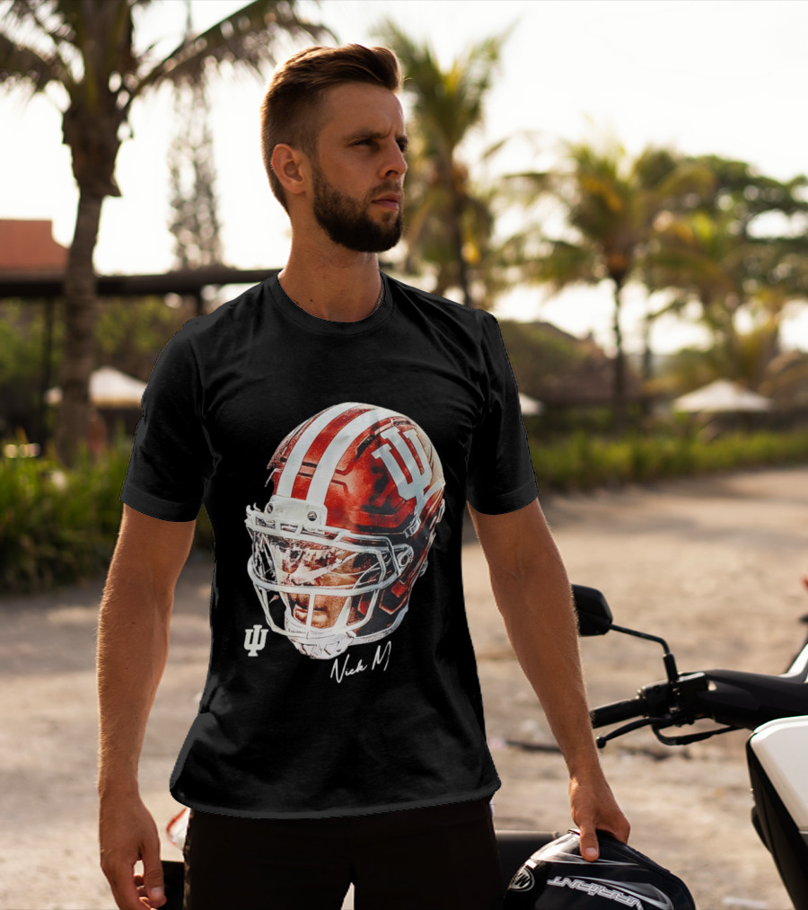 Nick Marsh Indiana University Football Helmet IU Iconic Red And White T-Shirt