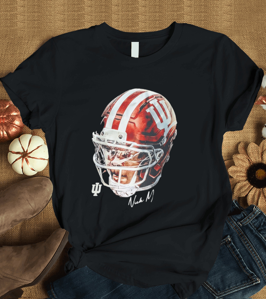 Nick Marsh Indiana University Football Helmet IU Iconic Red And White T-Shirt