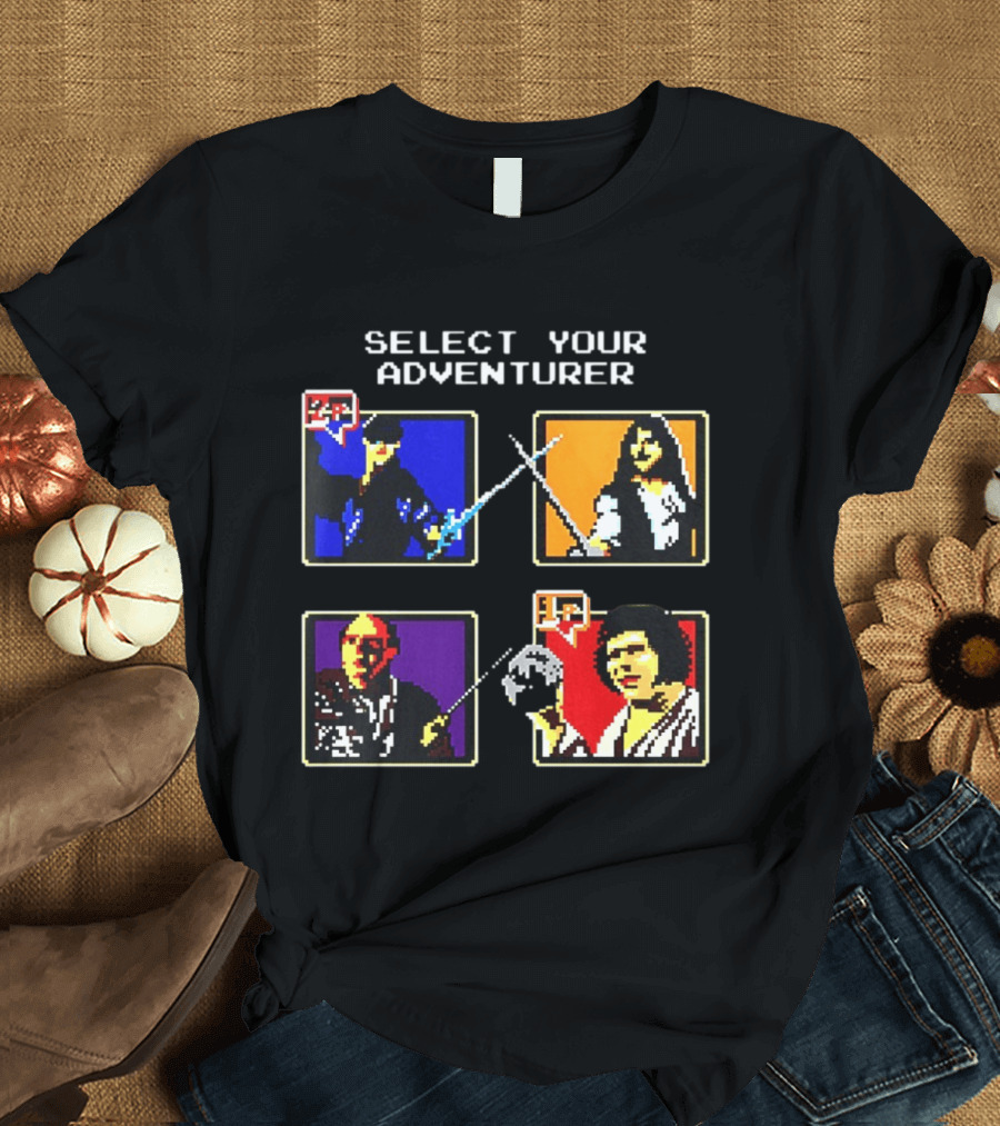 Select Your Adventurer 2p 1p 8 Bit Pixel Characters T-Shirt