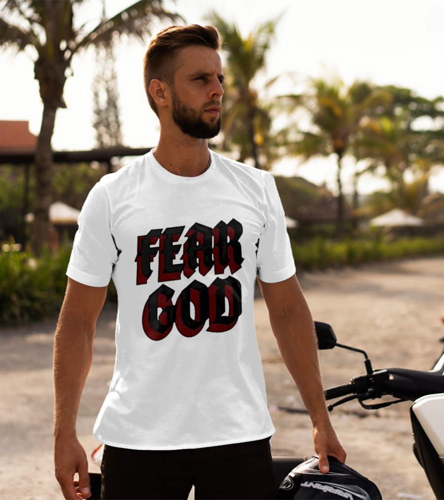 Fear God Script Faith Minimalist Religious Gothic Lettering T-Shirt