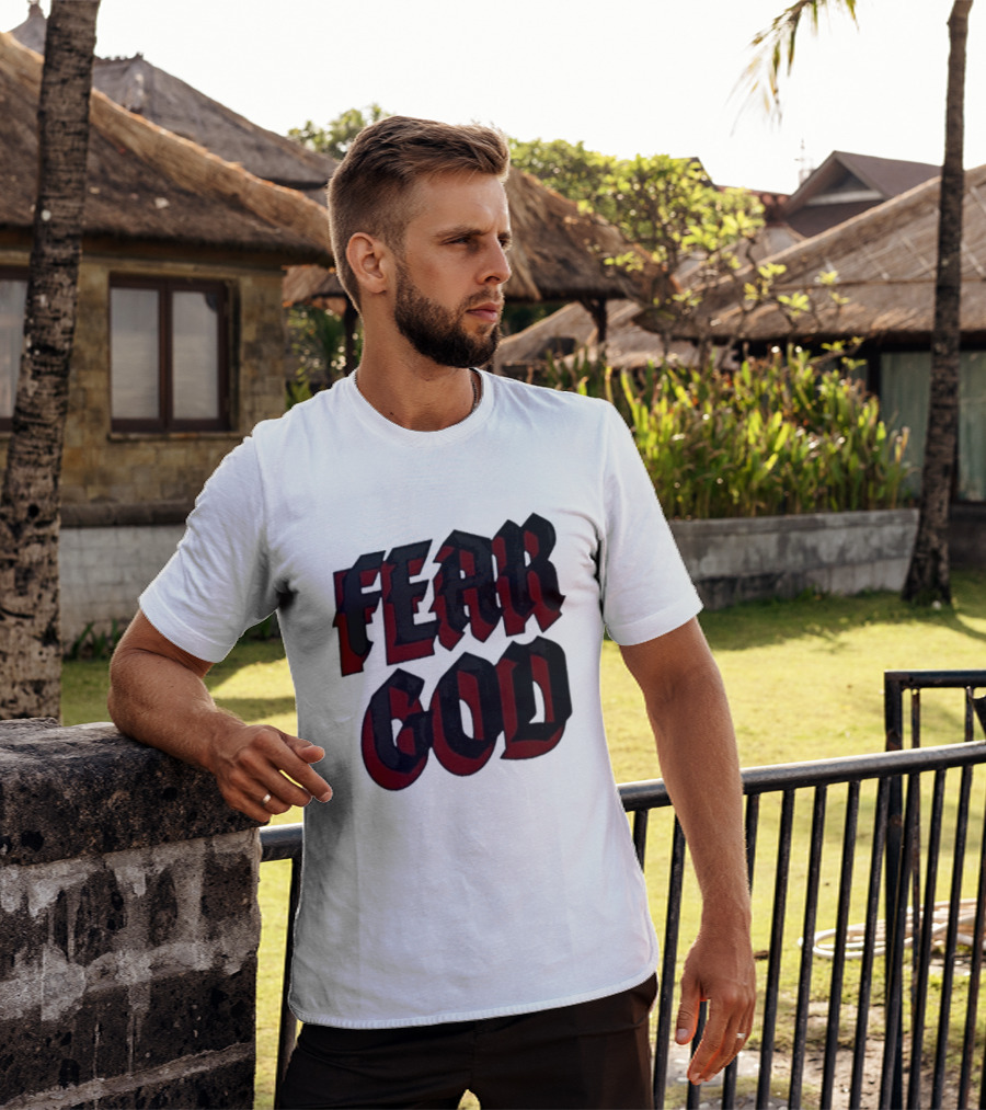 Fear God Script Faith Minimalist Religious Gothic Lettering T-Shirt
