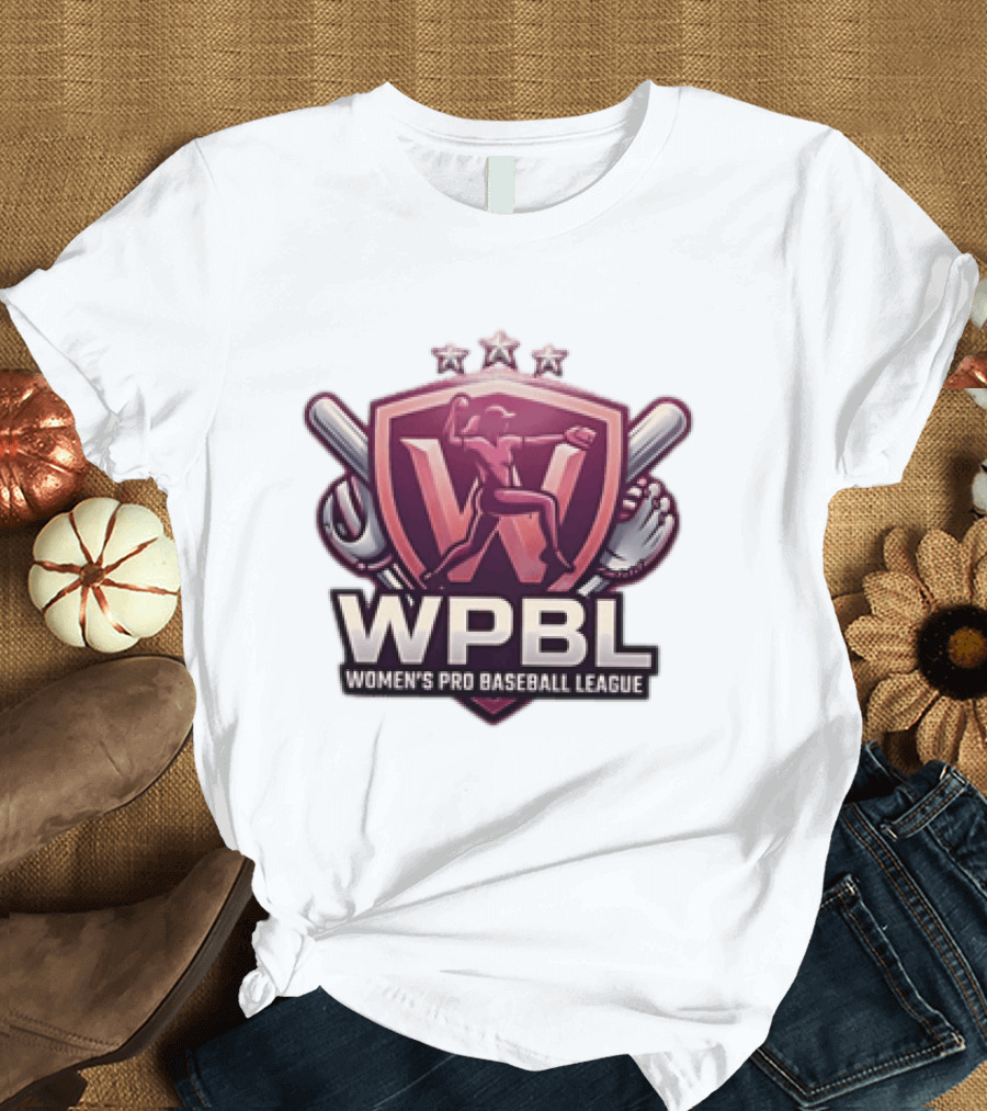 WPBL Women's Pro Baseball League Baseball Emblem With Stars And Bats T-Shirt