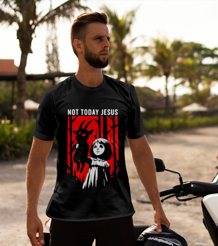 Not Today Jesus Baphomet Occult Girl Goth Dark Aesthetic Horror T-Shirt