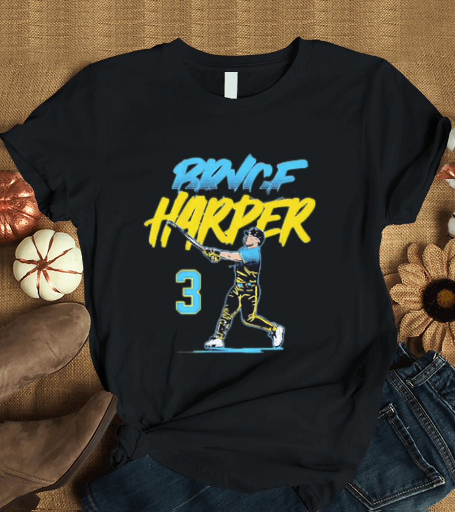 Bryce Harper Swinging Philadelphia Phillies 3 Number T-Shirt