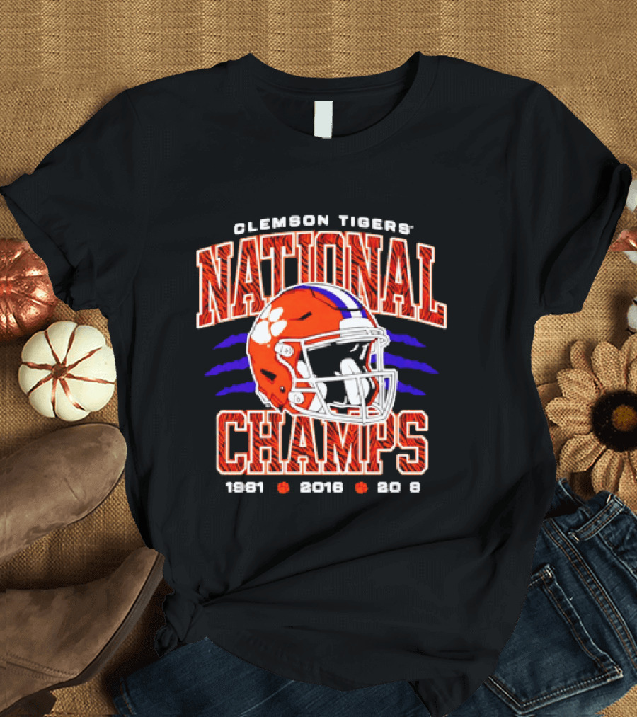 Clemson Tigers National Champs 1981 2016 2018 Football Helmet T-Shirt