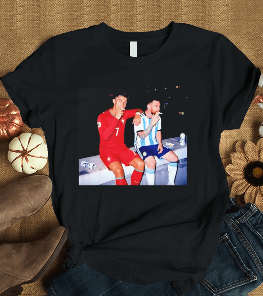 Cristiano Ronaldo Lionel Messi Smoking National Legends T-Shirt
