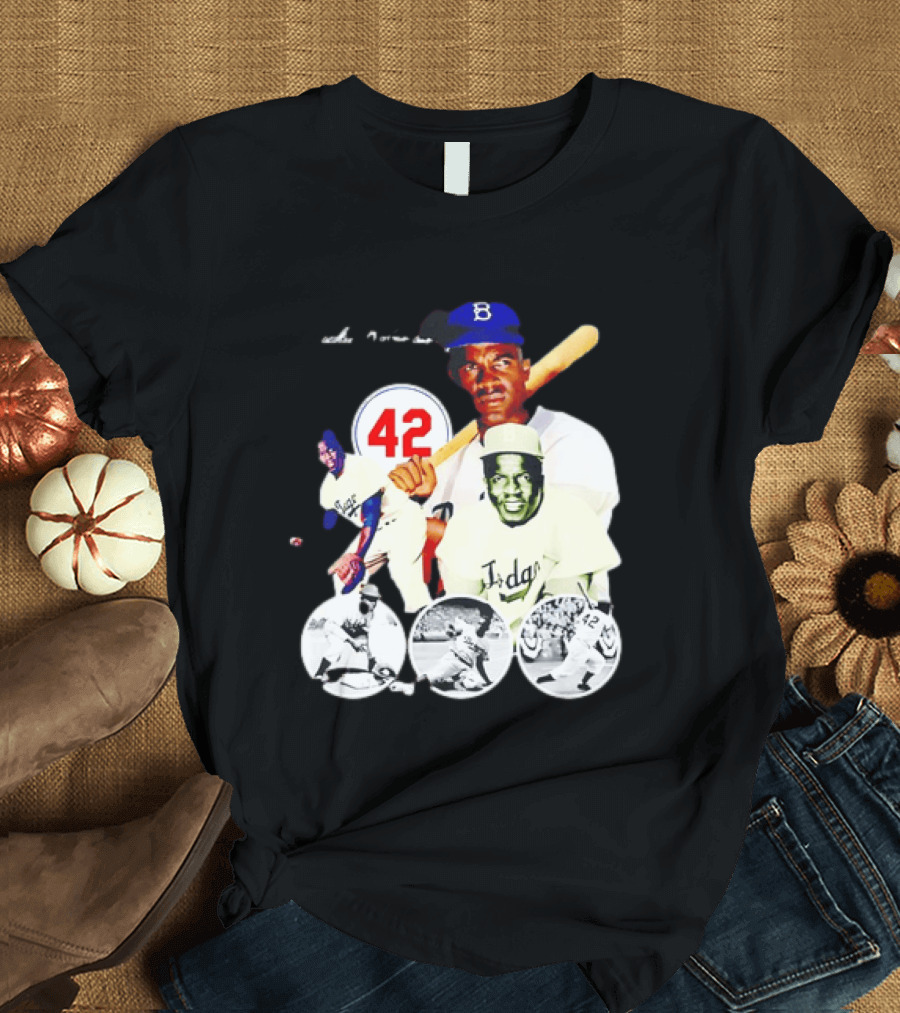 Jackie Robinson Dodgers 42 Baseball Legend Iconic Player Collage T-Shirt