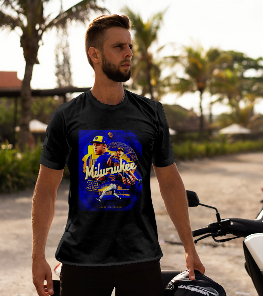 Jacob Misiorowski Milwaukee Brewers Number 32 Baseball Pitcher Milwaukee Skyline T-Shirt