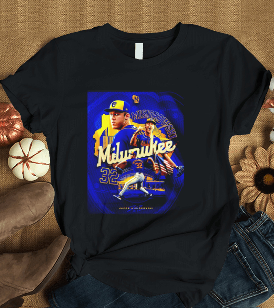 Jacob Misiorowski Milwaukee Brewers Number 32 Baseball Pitcher Milwaukee Skyline T-Shirt