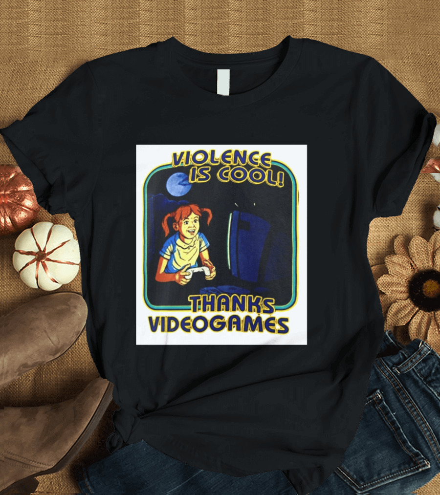 Violence Is Cool Thanks Videogames Retro Gamer Girl Controller Moon T-Shirt
