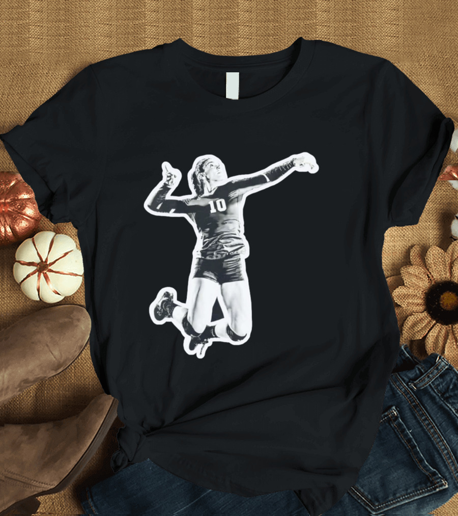 Volleyball Number 10 Athlete In Mid Air Motion T-Shirt