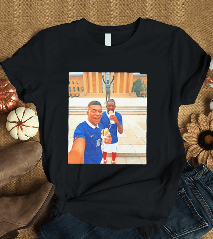 Ousmane Dembele Kylian Mbappe Philadelphia Museum Iconic Pose T-Shirt