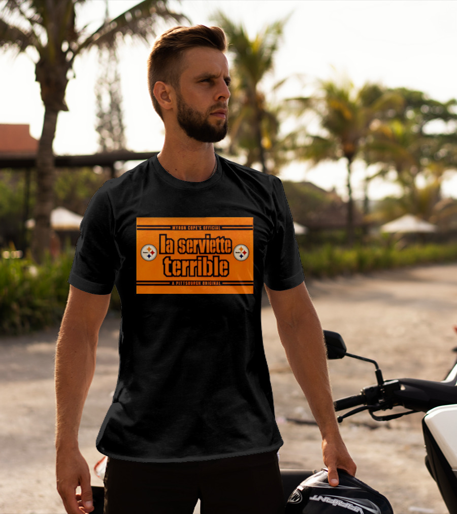 Myron Cope's Official La Serviette Terrible A Pittsburgh Original Steelers T-Shirt