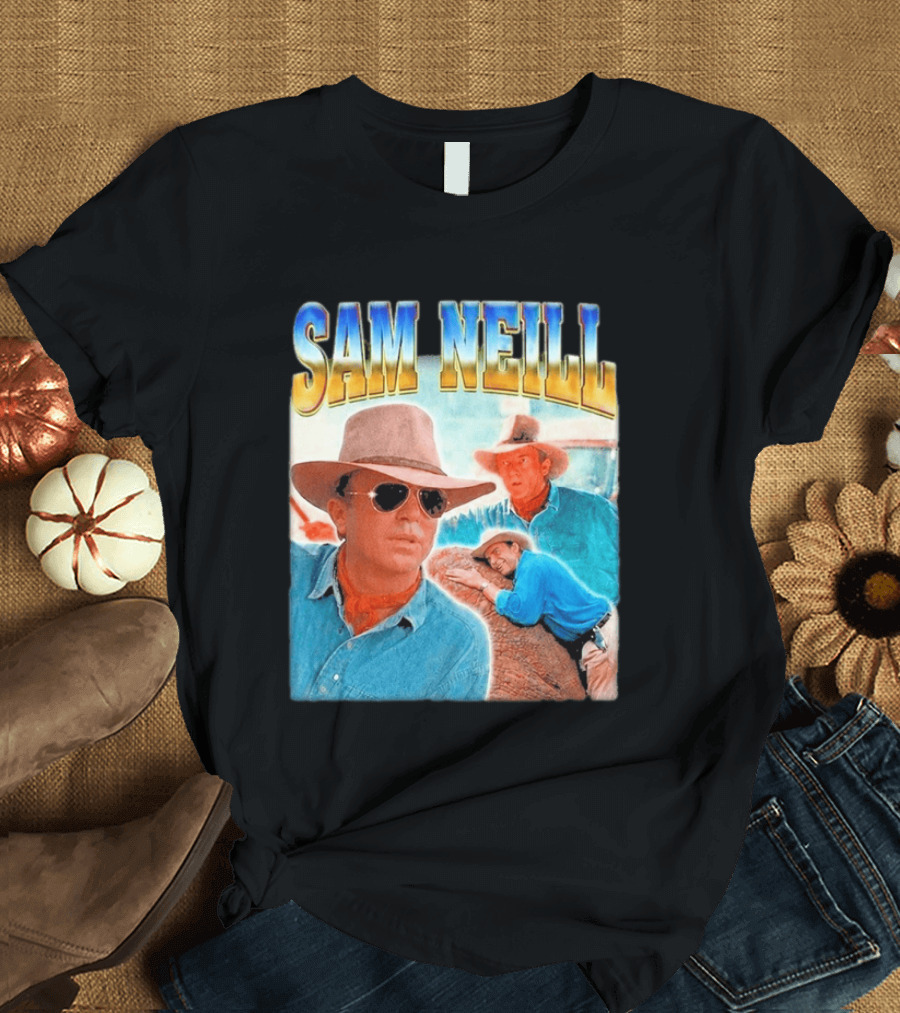 Sam Neill Cowboy Style Hat Sunglasses Denim Vintage Trendy 2026 T-Shirt