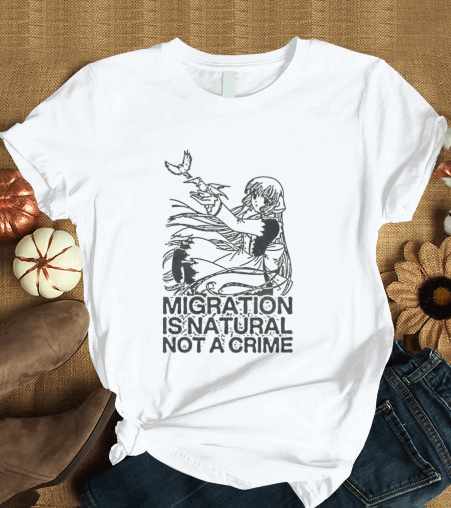 Anime Girl Releasing Birds Migration Is Natural Not A Crime T-Shirt