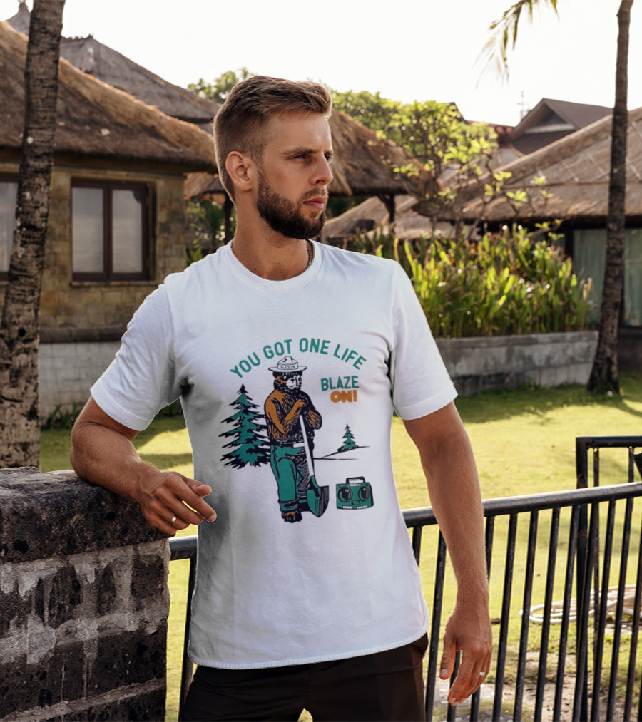 You Got One Life Blaze On Smokey Bear Retro Forest T-Shirt