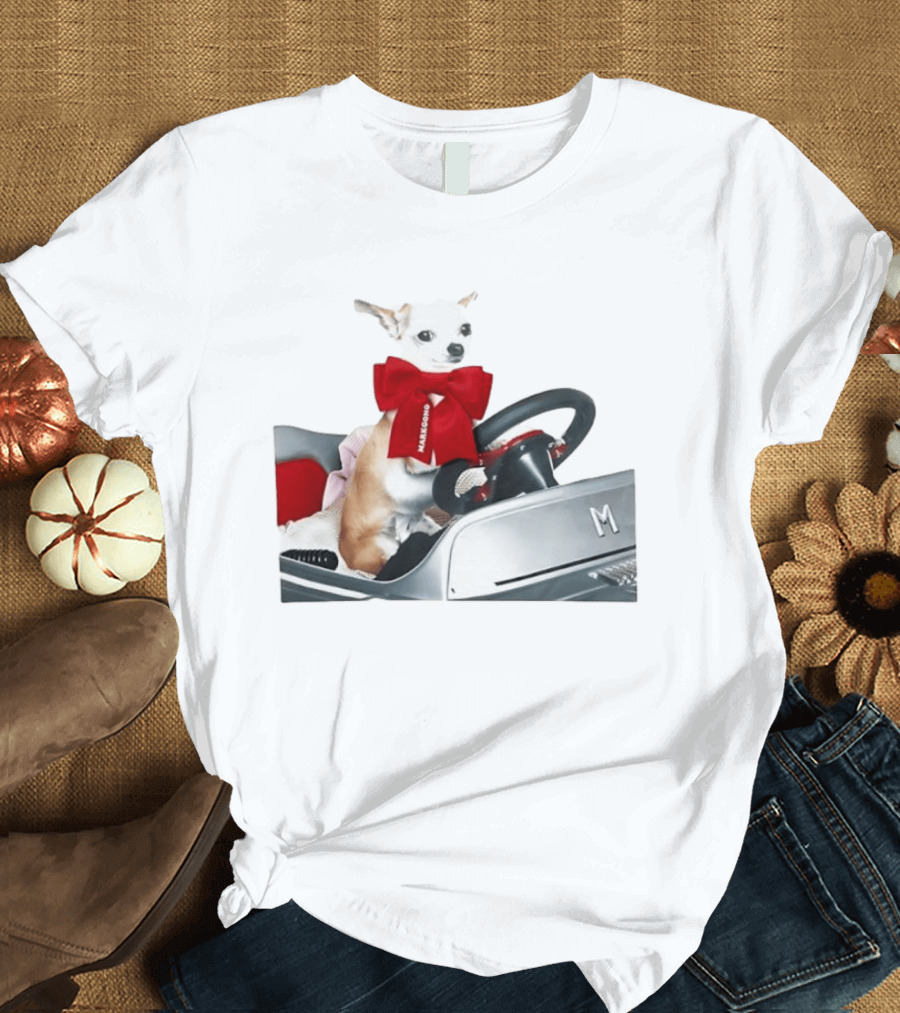 Chihuahua Puppy In Toy Car With Markgong Ribbon T-Shirt