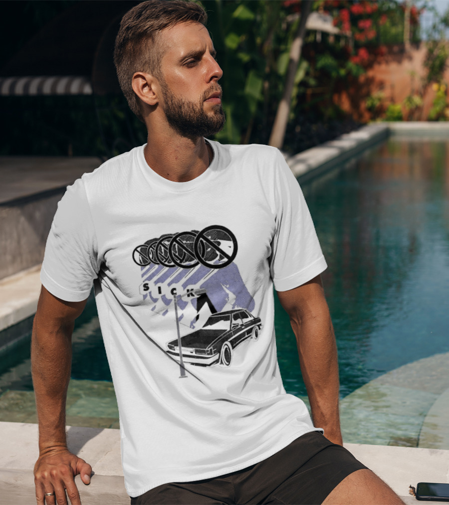 Sick Car Sedan Street Lamp Urban Environment Walking Man T-Shirt