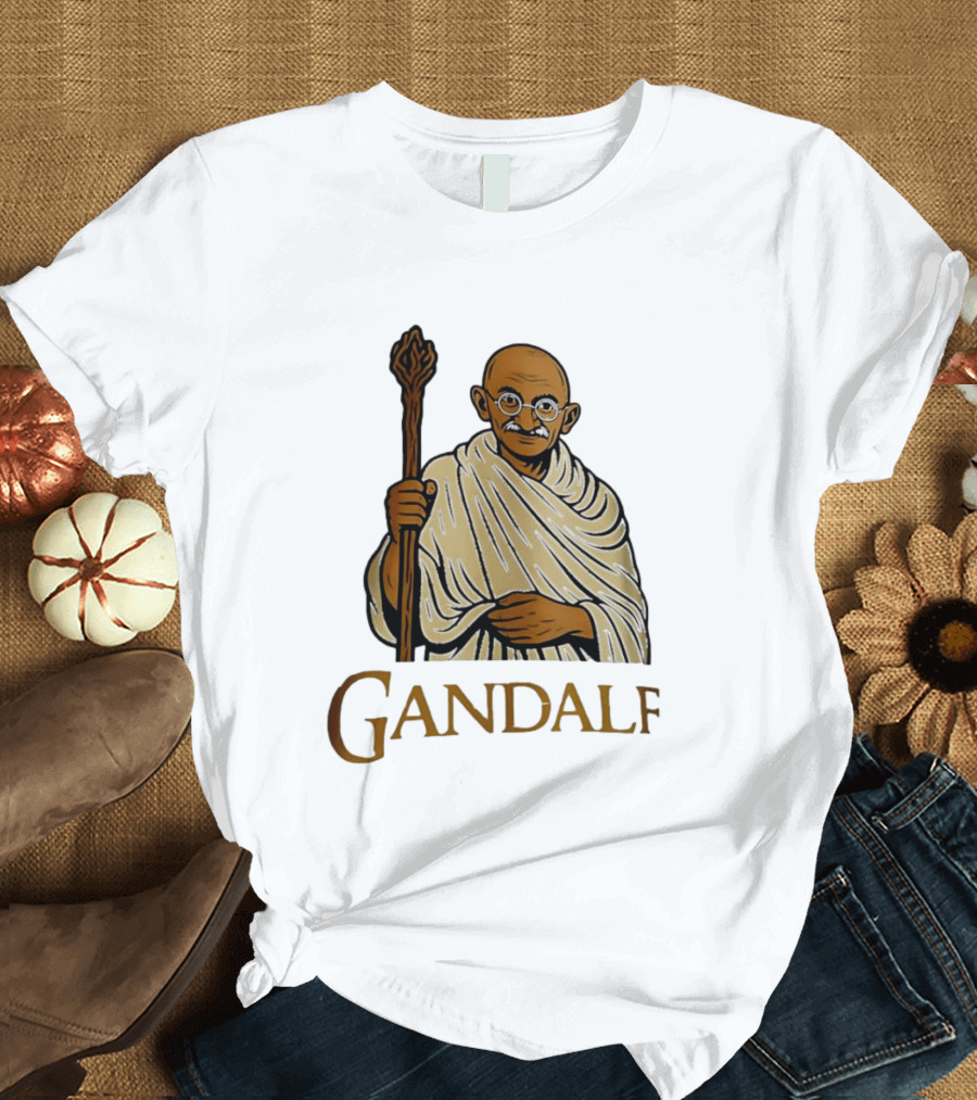 Mahatma Gandhi Gandalf Wizard Staff T-Shirt