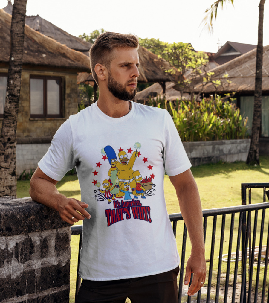 Simpsons Family It's America That's Why Fireworks Celebration Stars T-Shirt