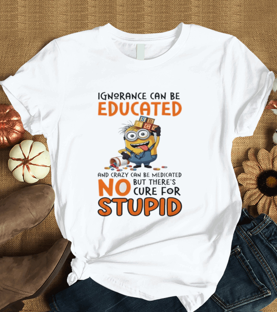 Minion Despicable Me Ignorance Can Be Educated Crazy Medicated No Cure Stupid T-Shirt