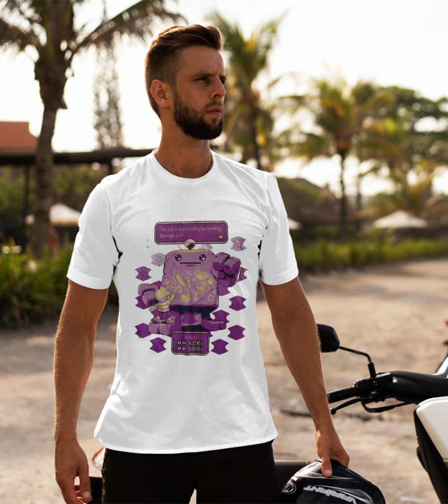 The Kid Is Expressing His Feelings Through Art With Purple Robot T-Shirt