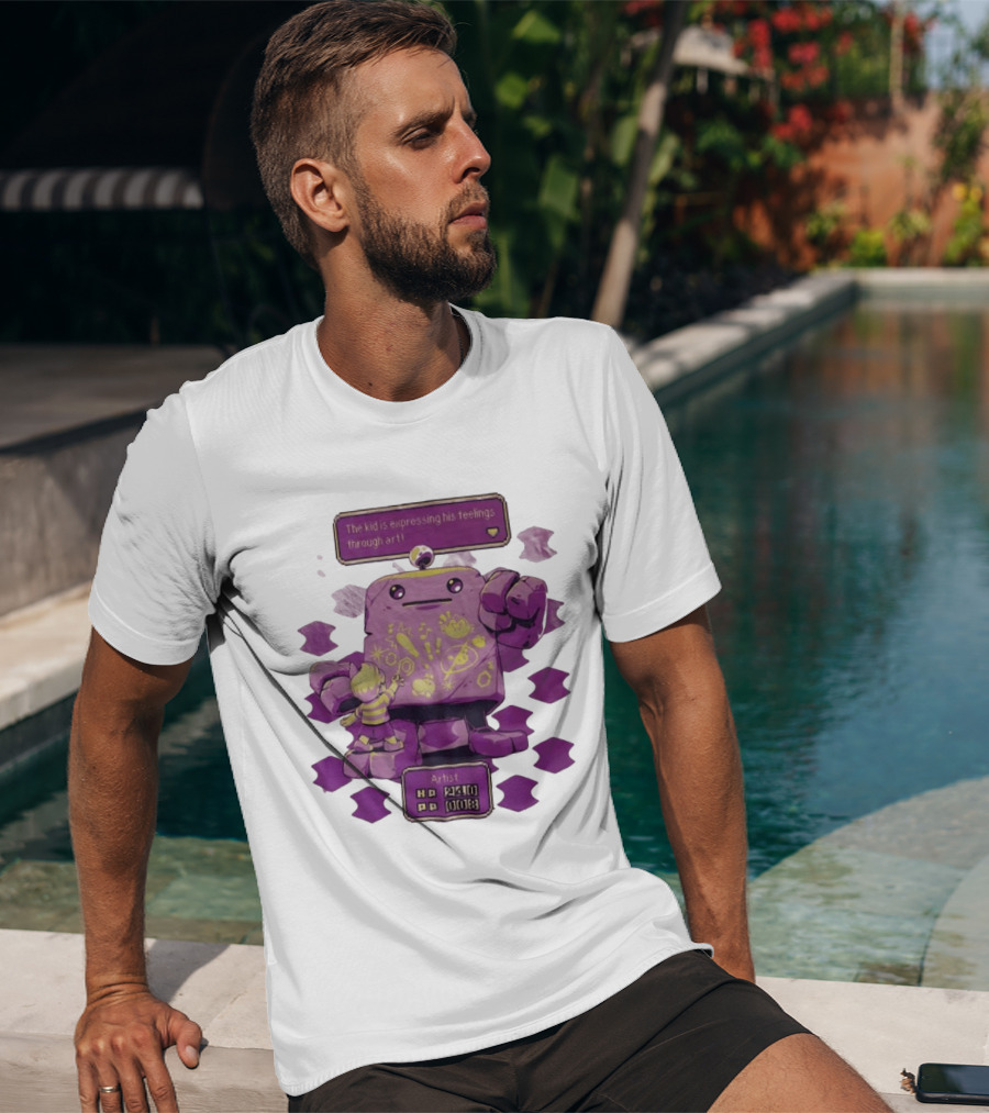 The Kid Is Expressing His Feelings Through Art With Purple Robot T-Shirt