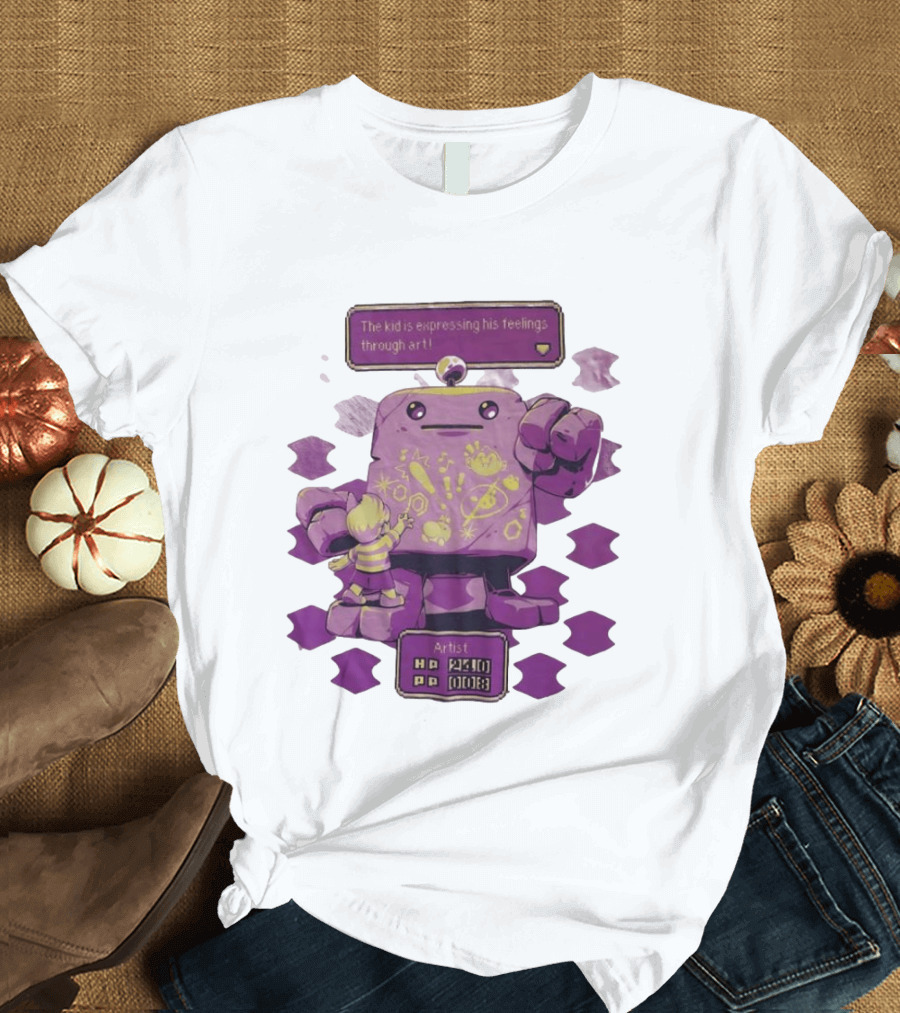 The Kid Is Expressing His Feelings Through Art With Purple Robot T-Shirt