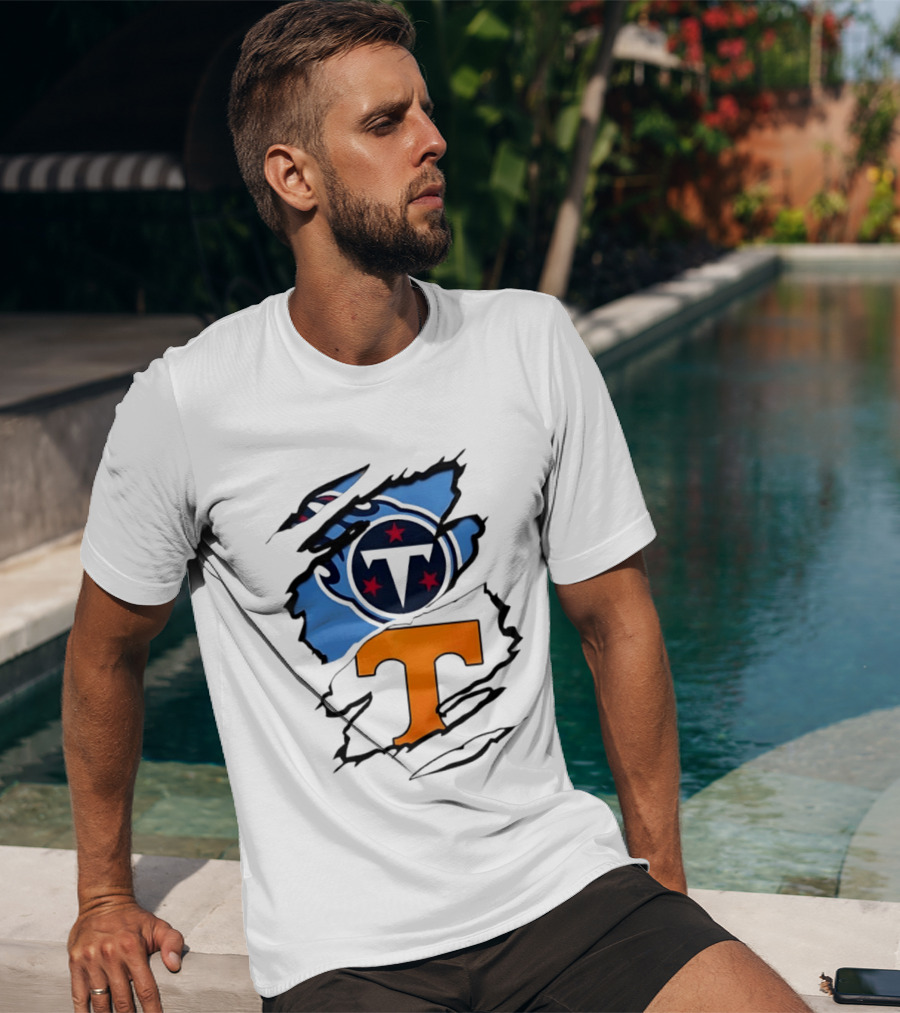 TN State Pride Torn Tennessee Titans Volunteers T-Shirt