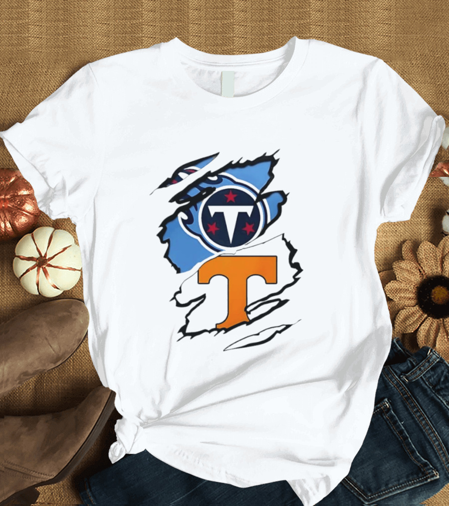TN State Pride Torn Tennessee Titans Volunteers T-Shirt
