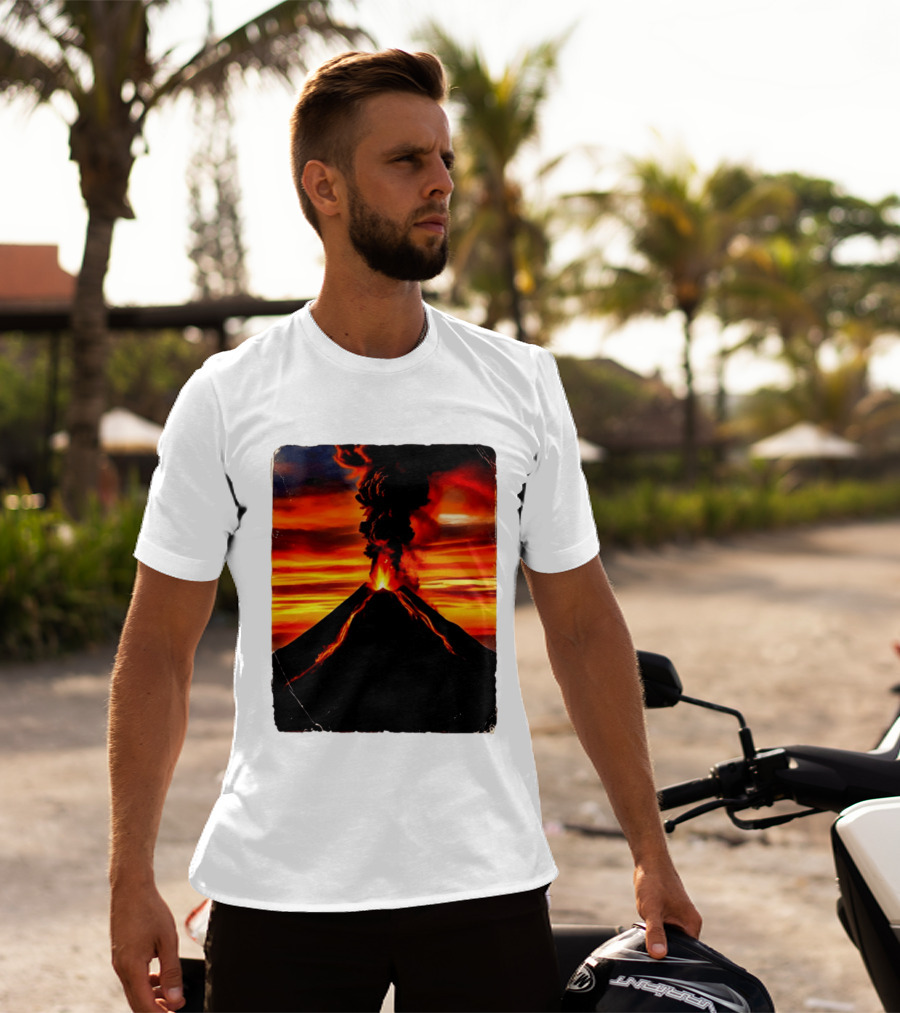 Volcanic Eruption Sunset Landscape Volcano Erupting At Dusk T-Shirt