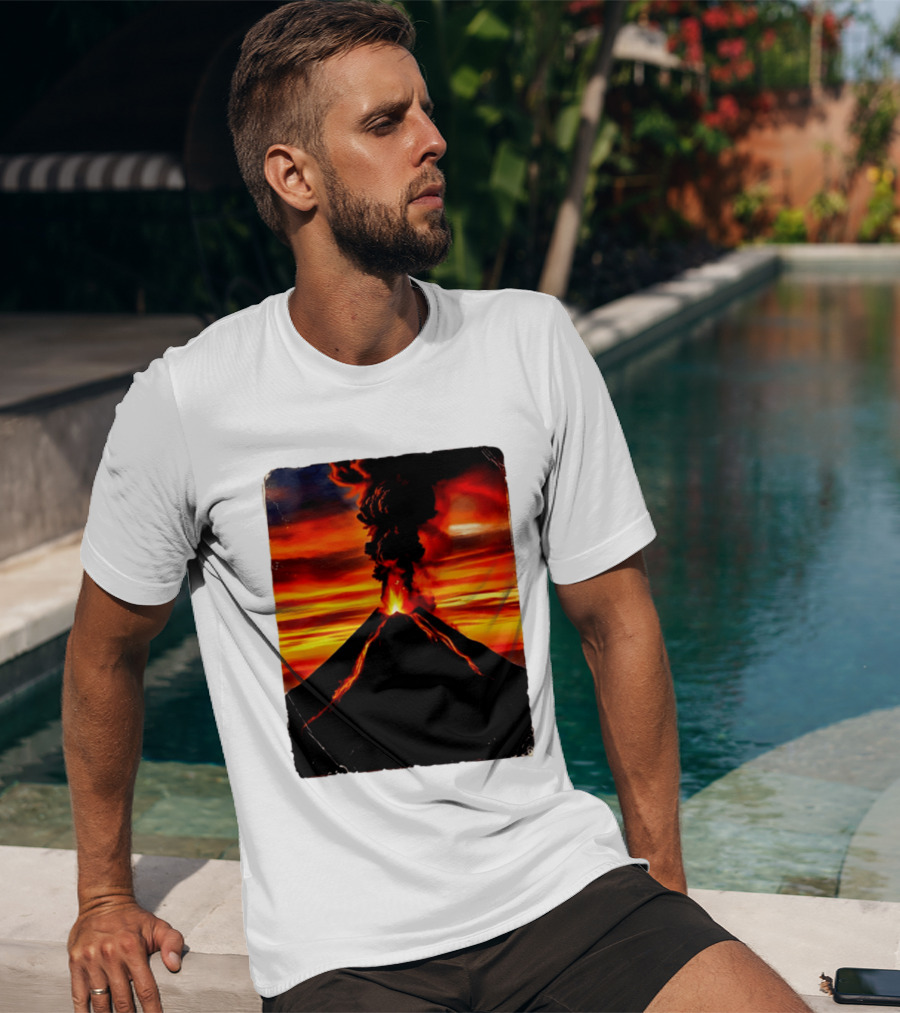 Volcanic Eruption Sunset Landscape Volcano Erupting At Dusk T-Shirt