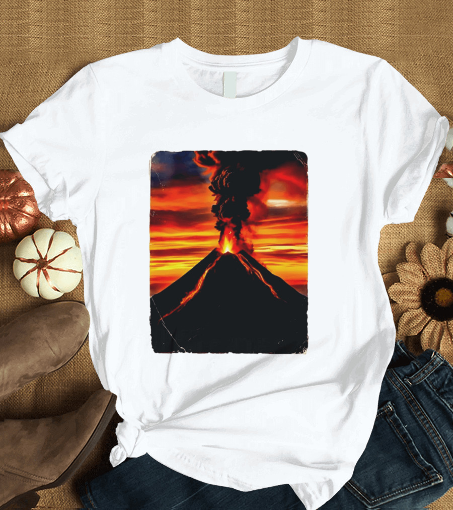 Volcanic Eruption Sunset Landscape Volcano Erupting At Dusk T-Shirt